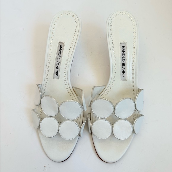 Manolo Blahnik White Lamb Leather Haribalmu 50mm open toe mules EU 38.5 - Picture 4 of 10